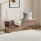 Beige Storage Ottoman Bench with Metal Legs, 55-inches Extra Long Accent Bench for End of Bed, Comfy... - House Of Avana