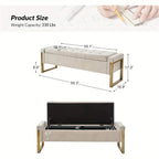 Beige Storage Ottoman Bench with Metal Legs, 55-inches Extra Long Accent Bench for End of Bed, Comfy... - House Of Avana