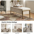 Beige Storage Ottoman Bench with Metal Legs, 55-inches Extra Long Accent Bench for End of Bed, Comfy... - House Of Avana