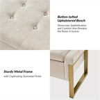 Beige Storage Ottoman Bench with Metal Legs, 55-inches Extra Long Accent Bench for End of Bed, Comfy... - House Of Avana