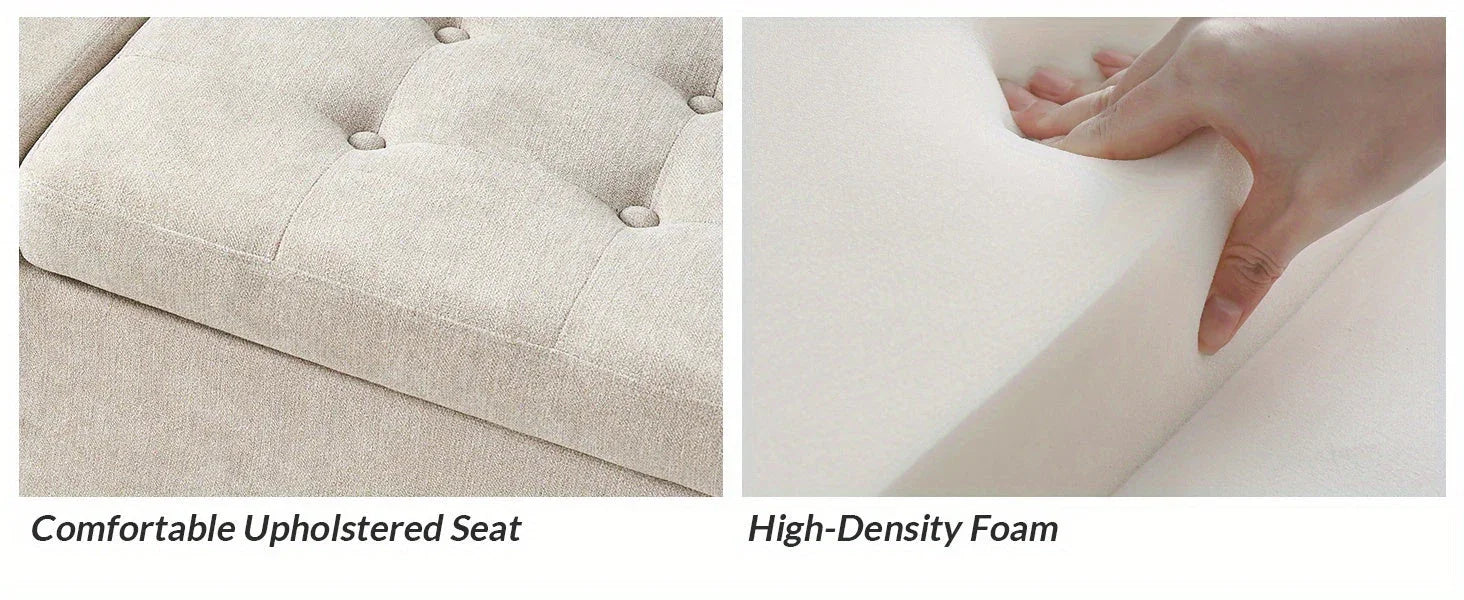 Beige Storage Ottoman Bench with Metal Legs, 55-inches Extra Long Accent Bench for End of Bed, Comfy... - House Of Avana