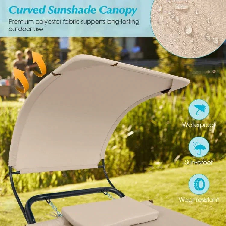 Beige Polyester Chaise Lounge Chair Hammock with Canopy and Storage Bag