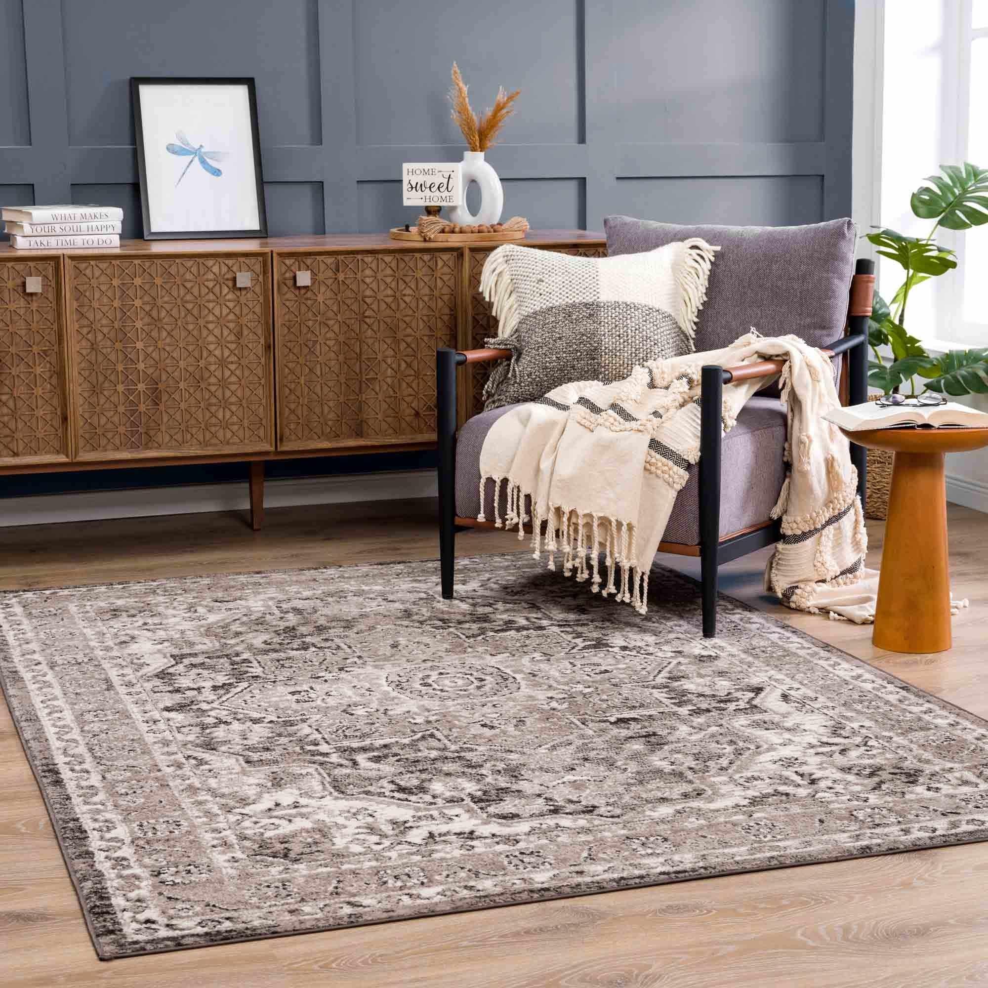 Albie Charcoal & Beige Area Rug - House Of Avana