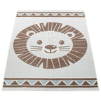 Kids Rug Tweet Happy Lion Play-mat in Beige, angled view - House Of Avana