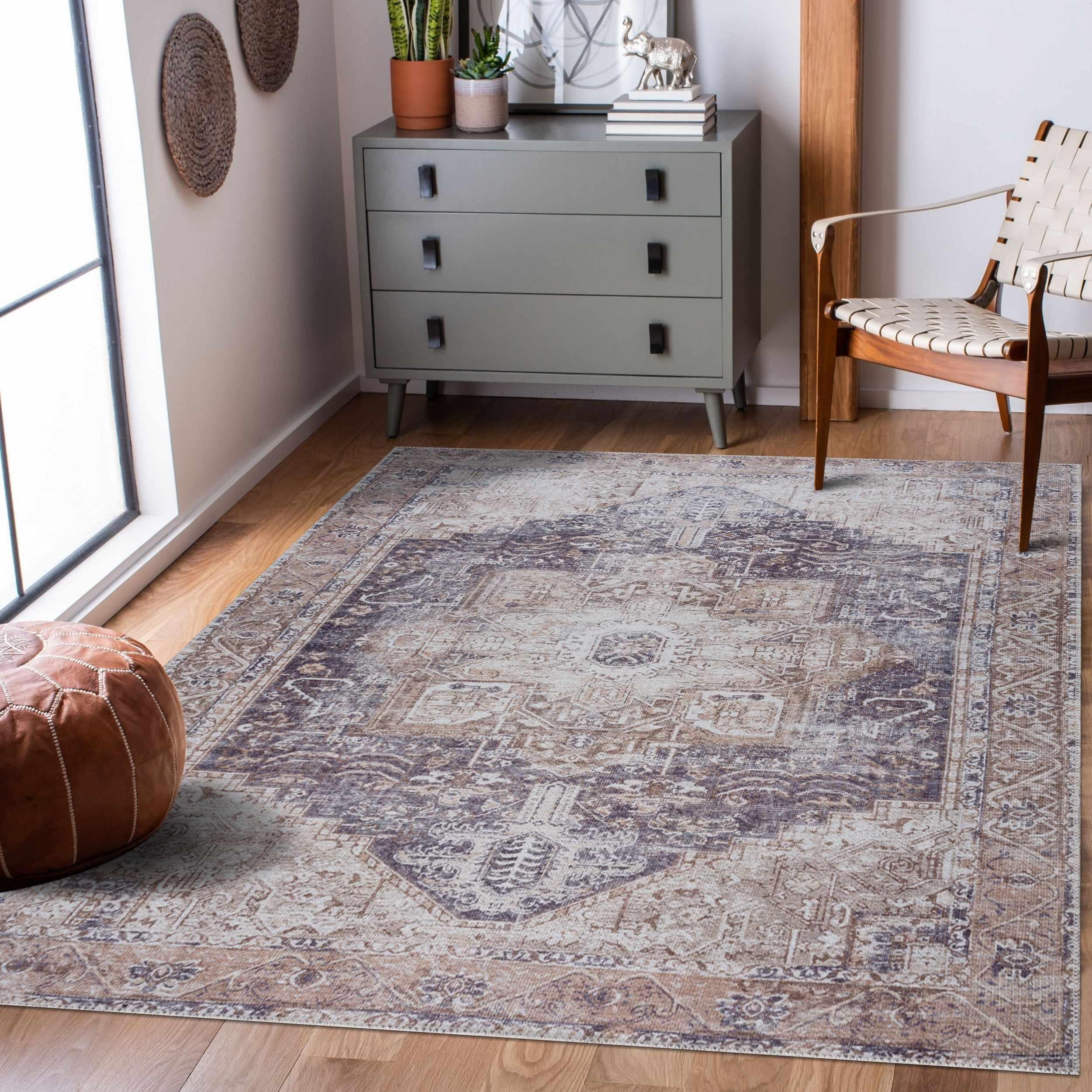 Beige Rosman Washable Area Rug - House Of Avana