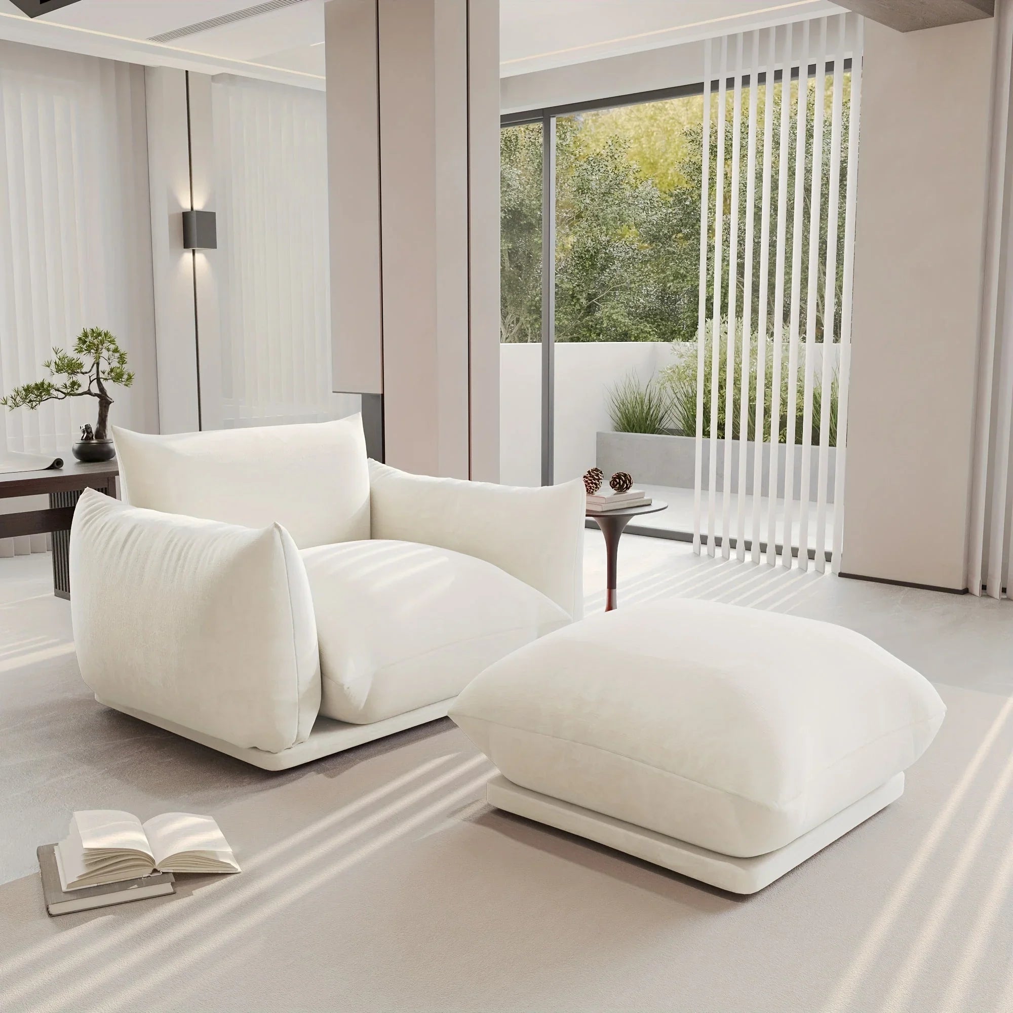 Compact Chenille Sofa - Beige Space Saver, front view - House Of Avana