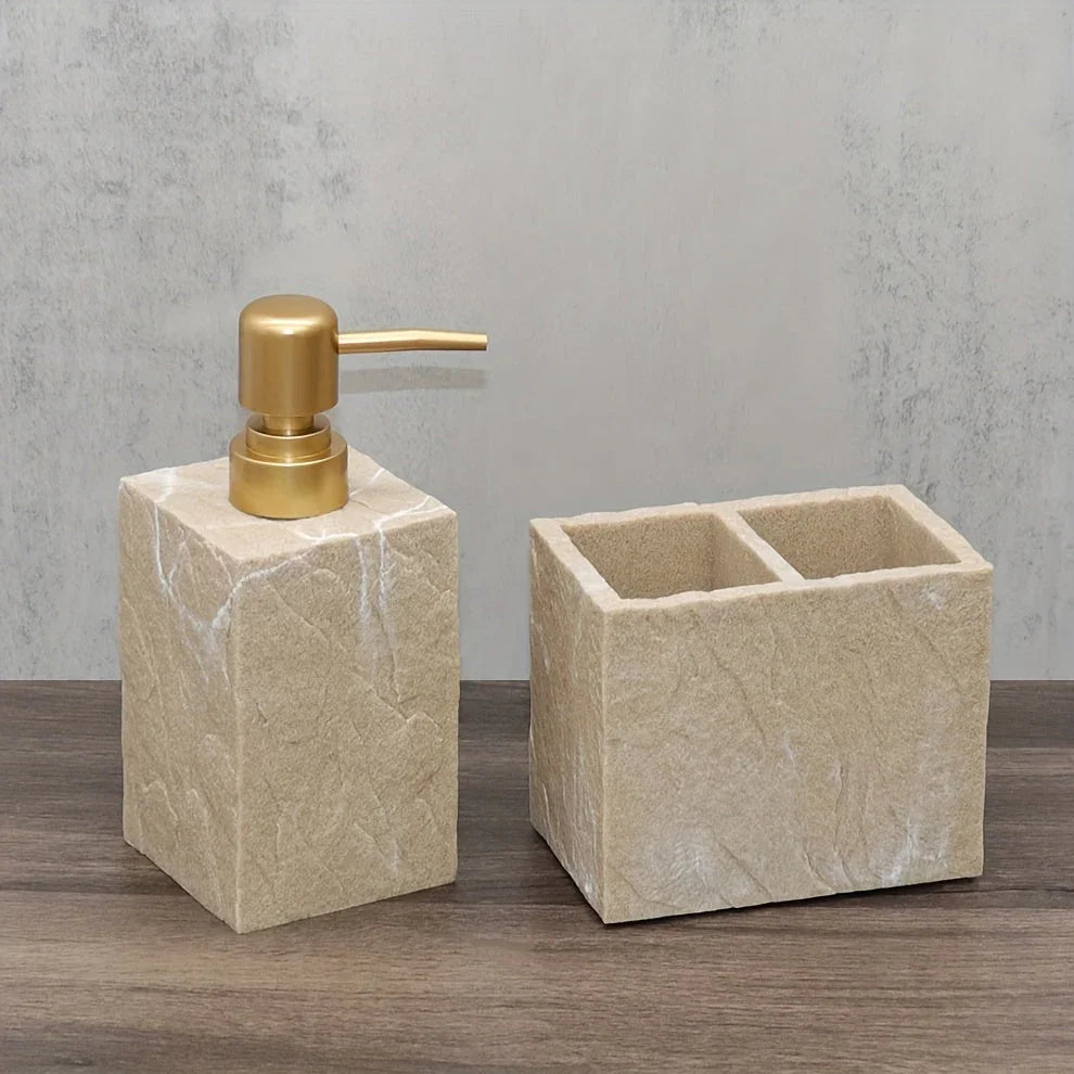 Creamy Beige Stone Bathroom Essentials - House Of Avana