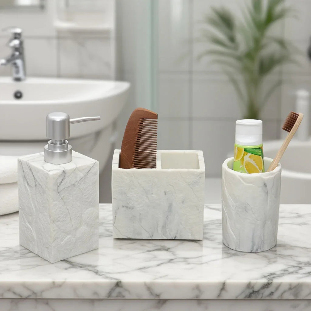 Creamy Beige Stone Bathroom Essentials - House Of Avana