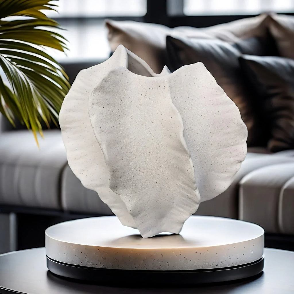 Beige Ceramic Vase with Textured Art Design and Smooth Interior, lifestyle image - House Of Avana