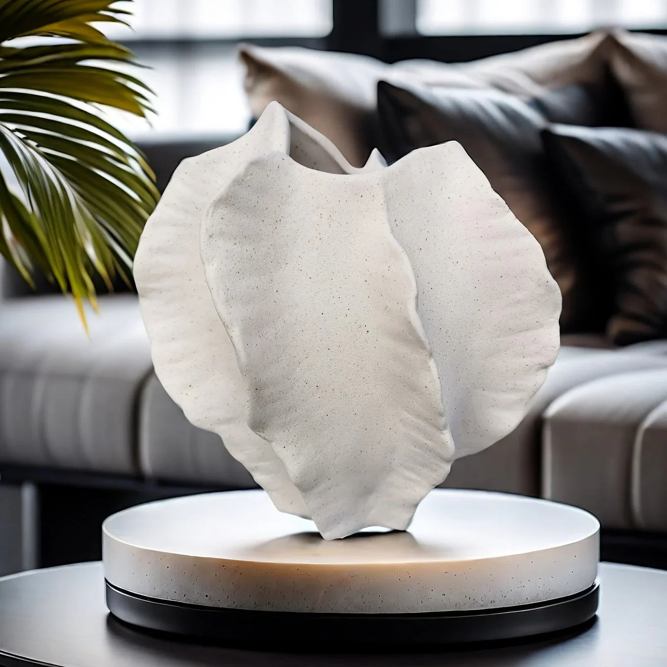 Beige Ceramic Vase with Textured Art Design and Smooth Interior, lifestyle image - House Of Avana