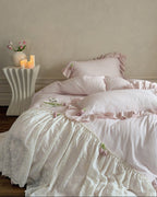 Bella Floral Lace Ruffled Princess Bedding Set / Pink Ever Lasting