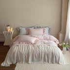 Bella Floral Lace Ruffled Princess Bedding Set / Pink Ever Lasting