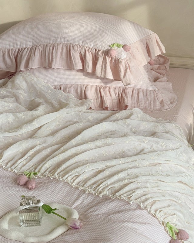 Bella Floral Lace Ruffled Princess Bedding Set / Pink Ever Lasting