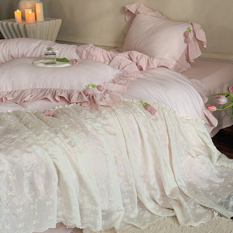 Bella Floral Lace Ruffled Princess Bedding Set / Pink Ever Lasting