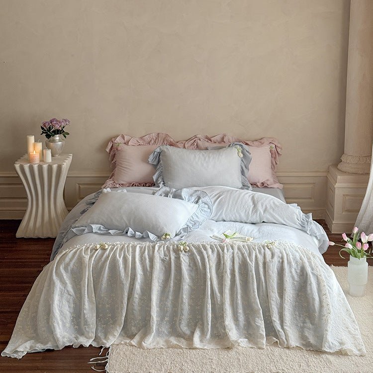 Bella Floral Lace Ruffled Princess Bedding Set / Pink Ever Lasting
