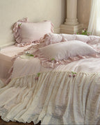 Bella Floral Lace Ruffled Princess Bedding Set / Pink Ever Lasting