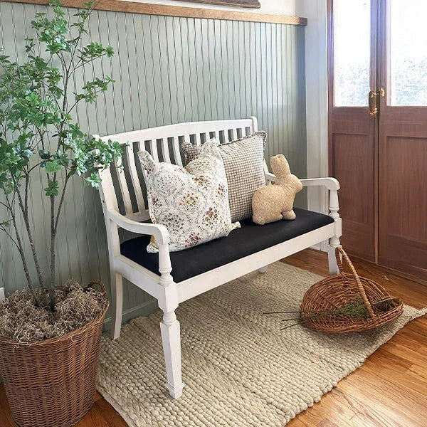 Vintage-Inspired Wooden Bench with Upholstered Seat Decor Steals