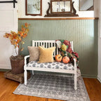 Vintage-Inspired Wooden Bench with Upholstered Seat