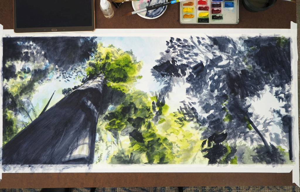 Beneath the Redwoods 2, Sonoma, Watercolor Painting, back view - House Of Avana