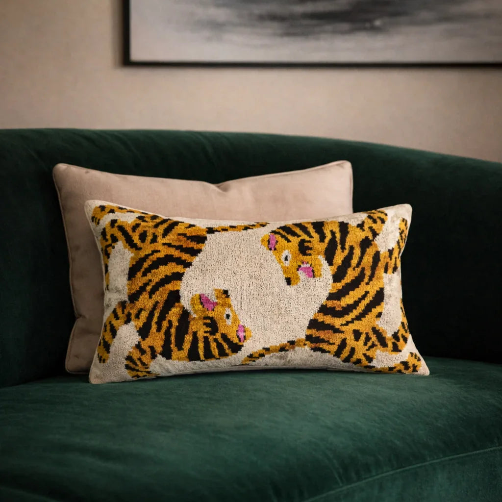 Bengali Silk Velvet Ikat Throw Pillow Cover 16 X 24