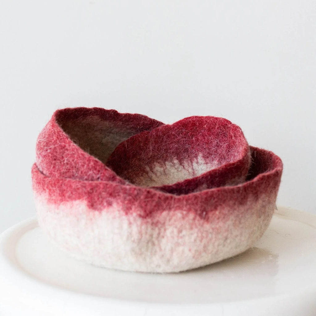 Berry Red Decorative Wool Nesting Bowls Kanju Interiors