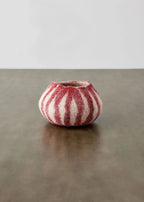 Berry Red Karakul Striped Wool Ukhamba Decorative Bowl, front view - House Of Avana