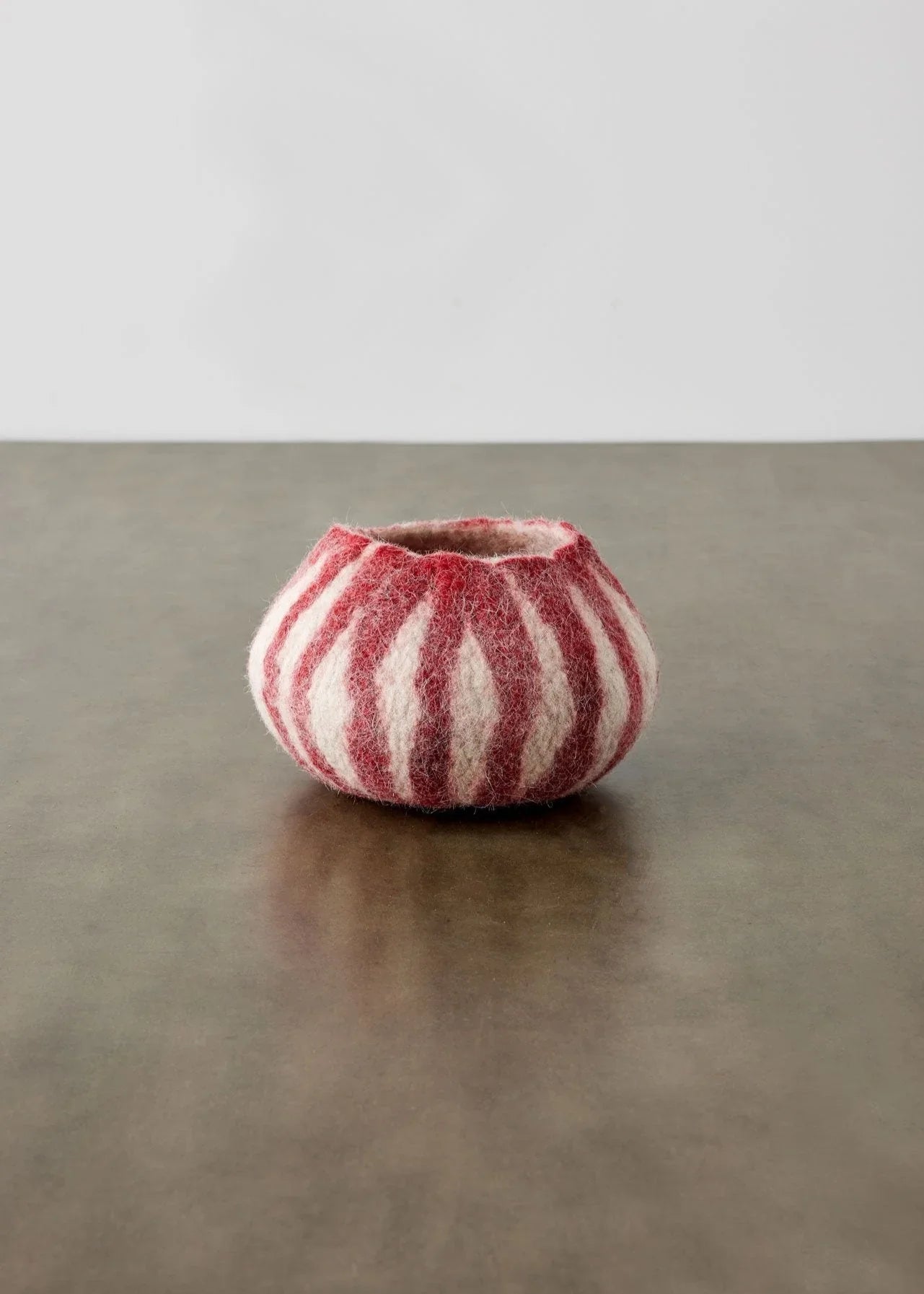 Berry Red Karakul Striped Wool Ukhamba Decorative Bowl, front view - House Of Avana