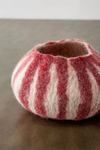 Berry Red Karakul Striped Wool Ukhamba Decorative Bowl, back view - House Of Avana