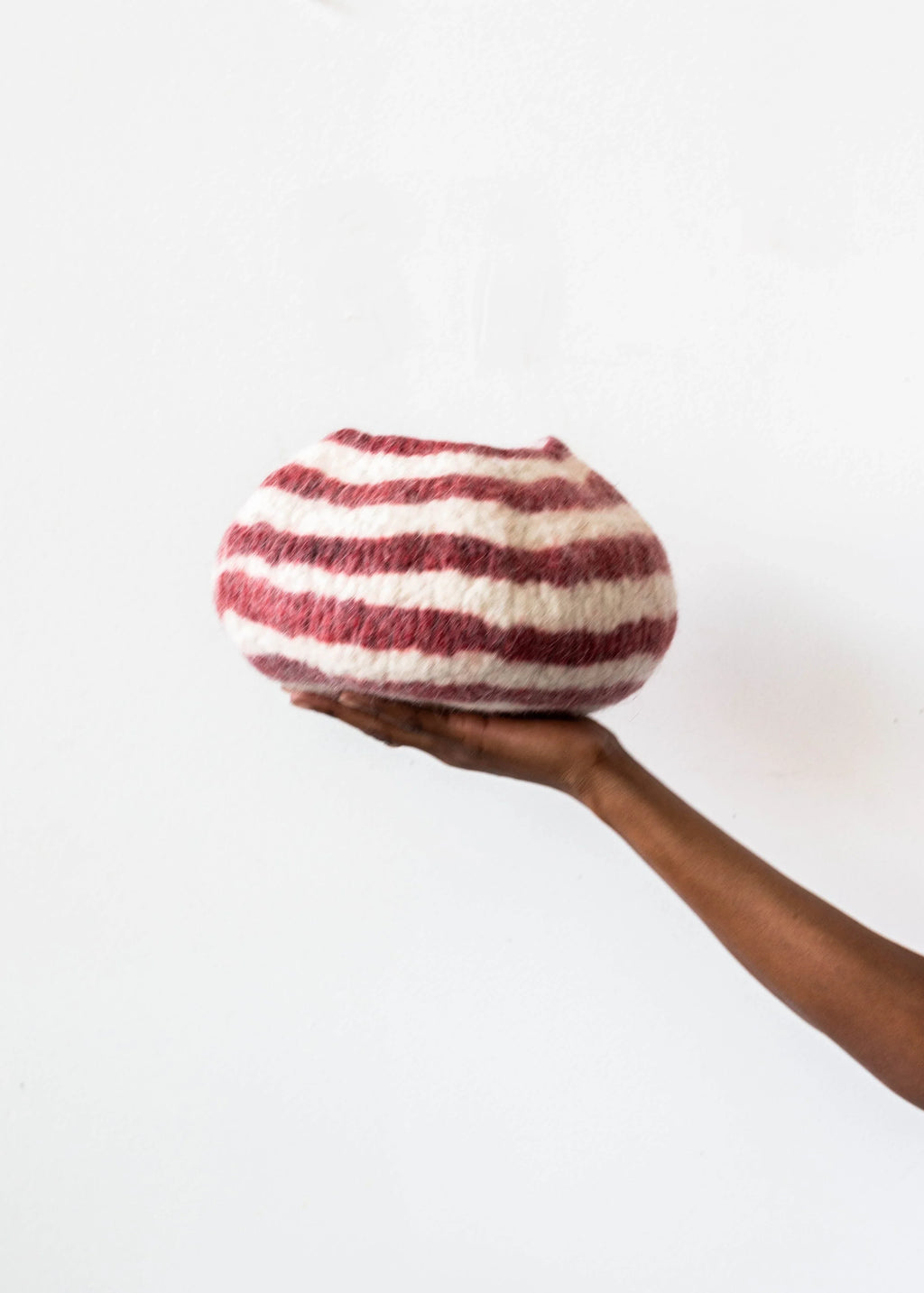 Berry Red Pathways Decorative Wool Ukhamba Bowl, front view - House Of Avana
