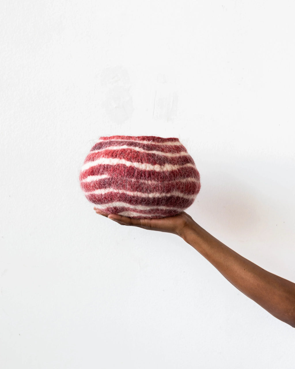 Berry Red Pathways Decorative Wool Ukhamba Bowl, back view - House Of Avana