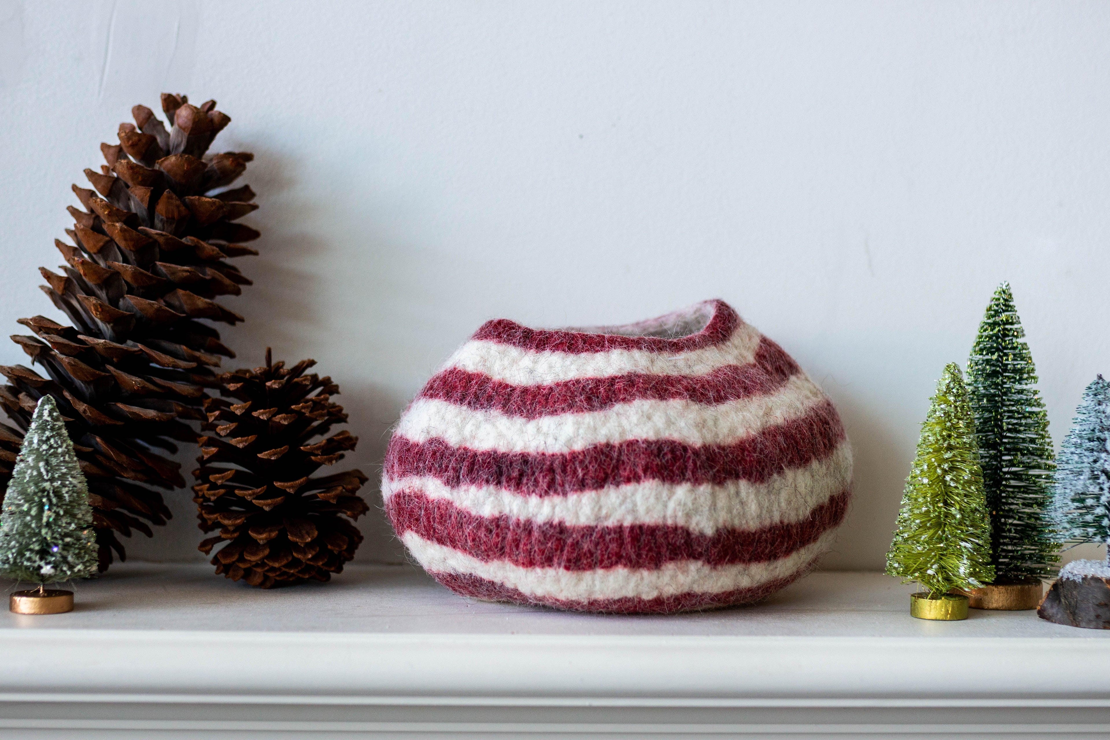 Berry Red Pathways Decorative Wool Ukhamba Bowl, side view - House Of Avana