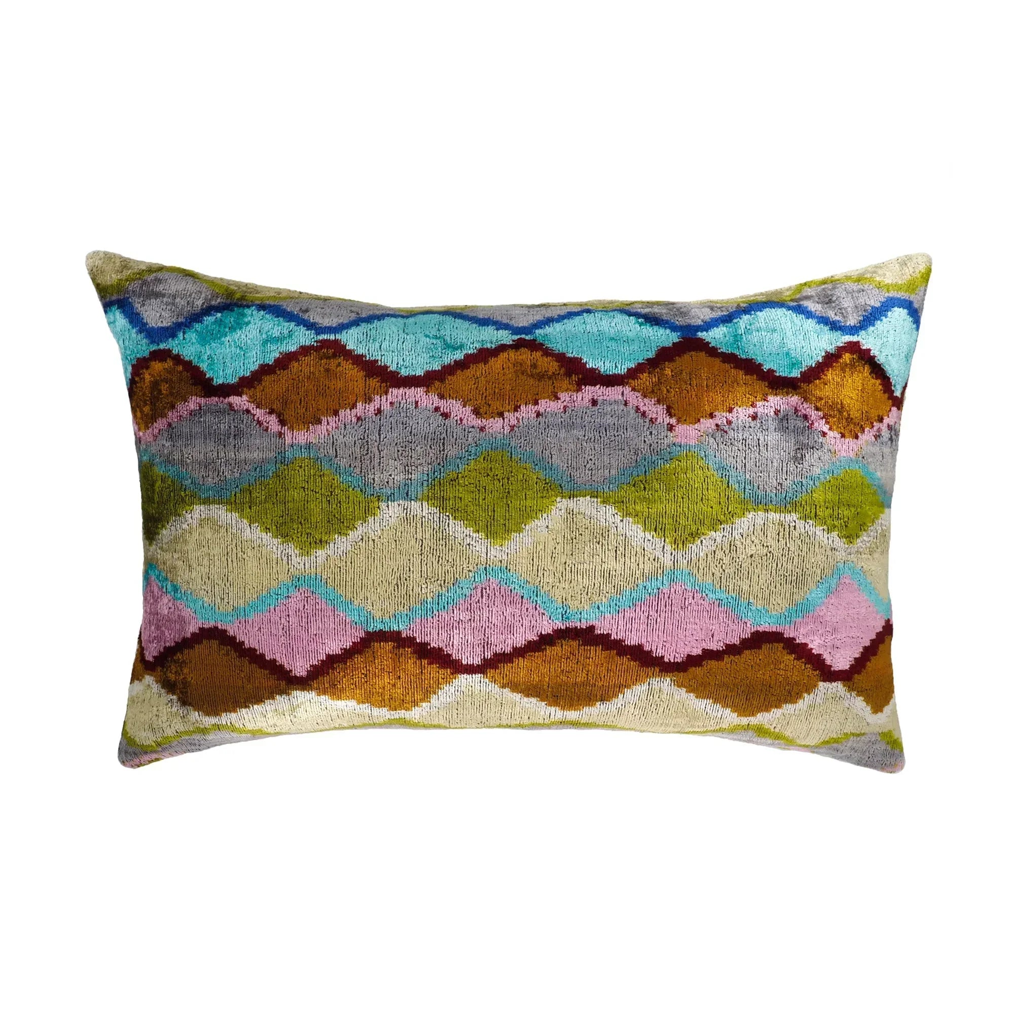 Beverly Hills Silk Velvet Ikat Throw Pillow Cover, X 24, front view - House Of Avana