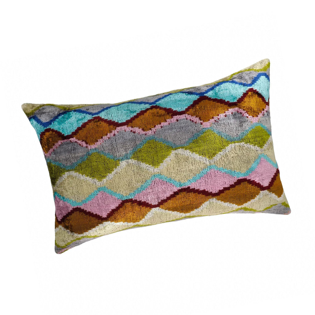 Beverly Hills Silk Velvet Ikat Throw Pillow Cover, X 24, side view - House Of Avana