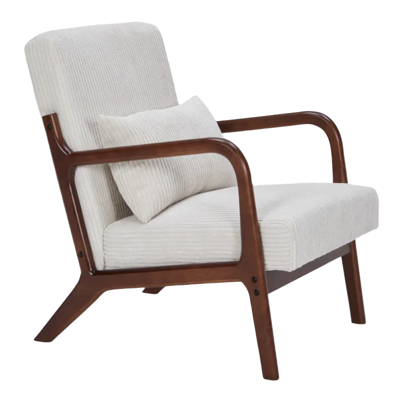 Mid-Century Modern Accent Chair, Arm Chair Living Room Chairs with Pillow Upholstered Reading Chair with Solid Wood Frame & Living Room Bedroom Balcony (beige) Streamdale Furniture