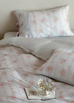 Bianca Floral Ribbon Tied TENCEL™ Bedding Set / Ivory Blue Ever Lasting