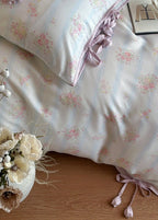 Bianca Floral Ribbon Tied TENCEL™ Bedding Set / Ivory Blue Ever Lasting