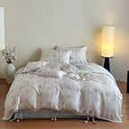 Bianca Floral Ribbon Tied Tencel™ Bedding Set / Ivory Blue, front view - House Of Avana