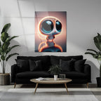 Big-eyed Fantasy Kitten Uv Glass Wall Art – Cute Neon Pet Illustration - Kafcd094, lifestyle image - House Of Avana