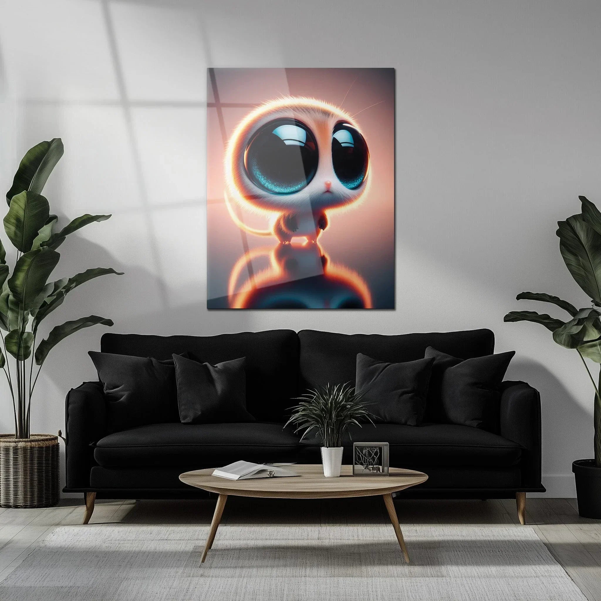Big-eyed Fantasy Kitten Uv Glass Wall Art – Cute Neon Pet Illustration - Kafcd094, lifestyle image - House Of Avana