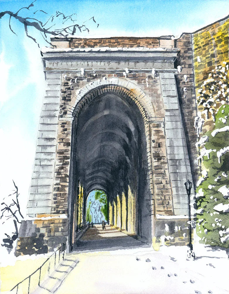 Billings Arcade in Winter, Fort Tryon Park, Watercolor Print, front view - House Of Avana