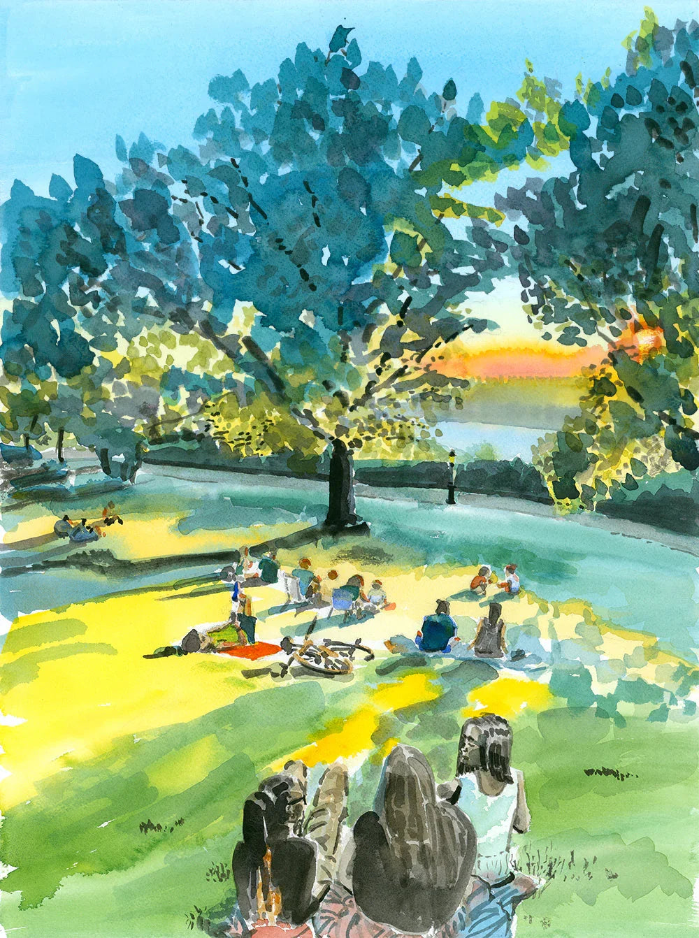 Billings Lawn 2, Watercolor, Hudson River Scene, front view - House Of Avana