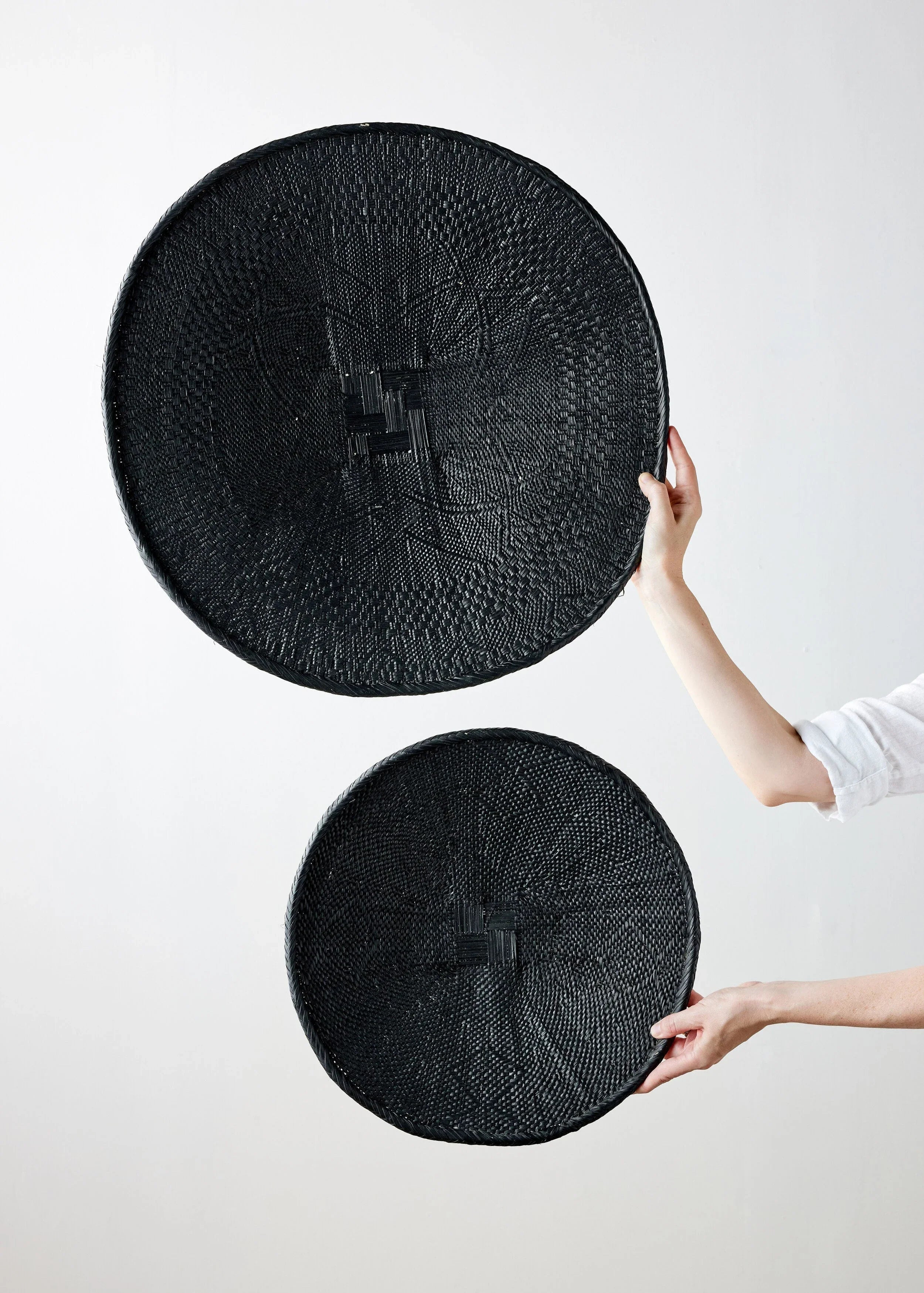 Hand-Painted Black Binga Flat Basket Kanju Interiors
