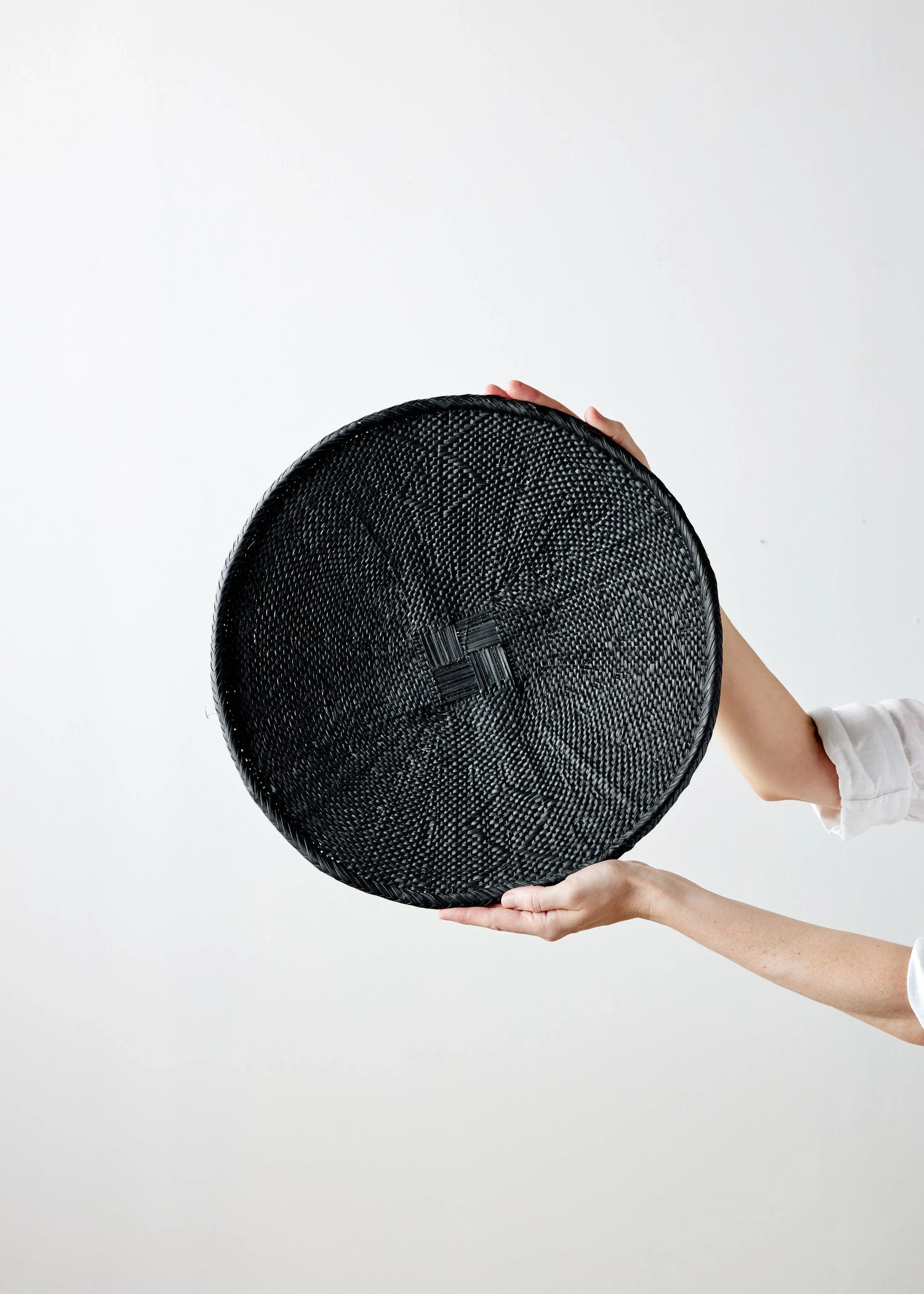 Hand-Painted Black Binga Flat Basket Kanju Interiors