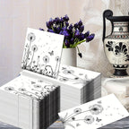 White and black dandelion printed biodegradable napkins, eco-friendly paper - House of Avana