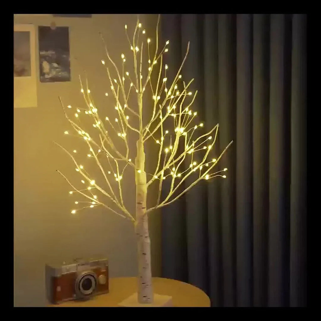 Birch Tree Led Lights 4-pack, Battery Operated Wooden String Lights, close-up view - House Of Avana [[SKU:HOA-GDN-016]]