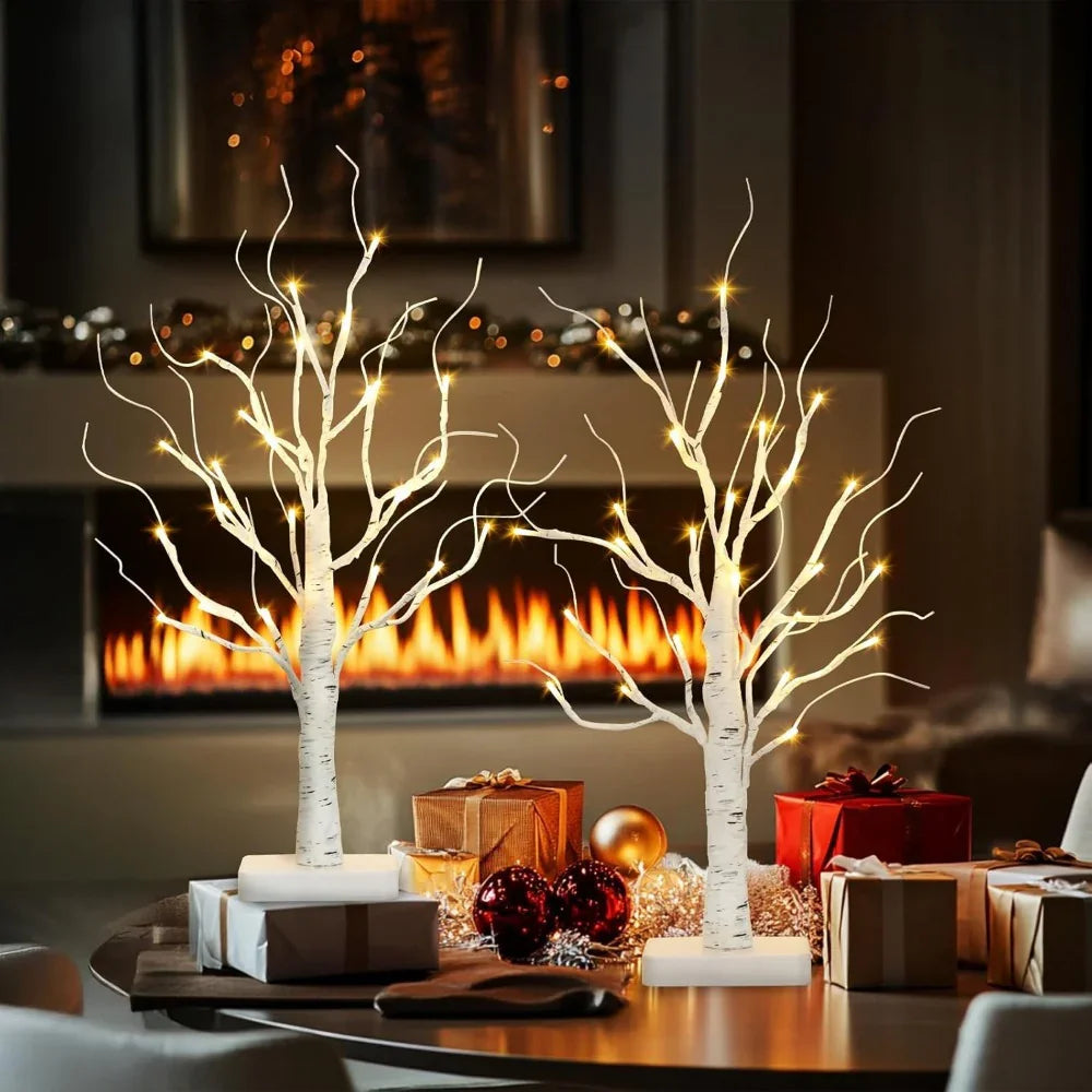 Birch Tree Led Lights 4-pack, Battery Operated Wooden String Lights, angled view - House Of Avana [[SKU:HOA-GDN-016]]