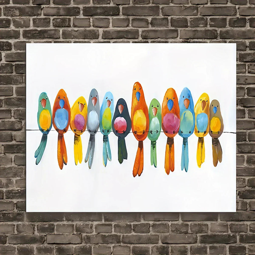 Colorful Birds Wall Art – Hand-painted Canvas with Wooden Frame, Whimsical Bird Painting, Perfect for... - House Of Avana