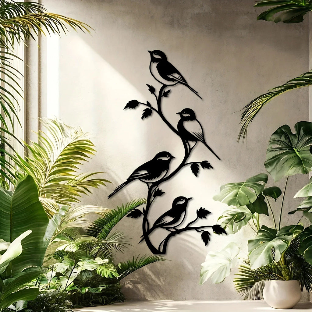 Metal Bird Silhouette Wall Sculpture - Handcrafted Laser-cut Iron Art, 2d Flat Rustic Decor, front view - House Of Avana