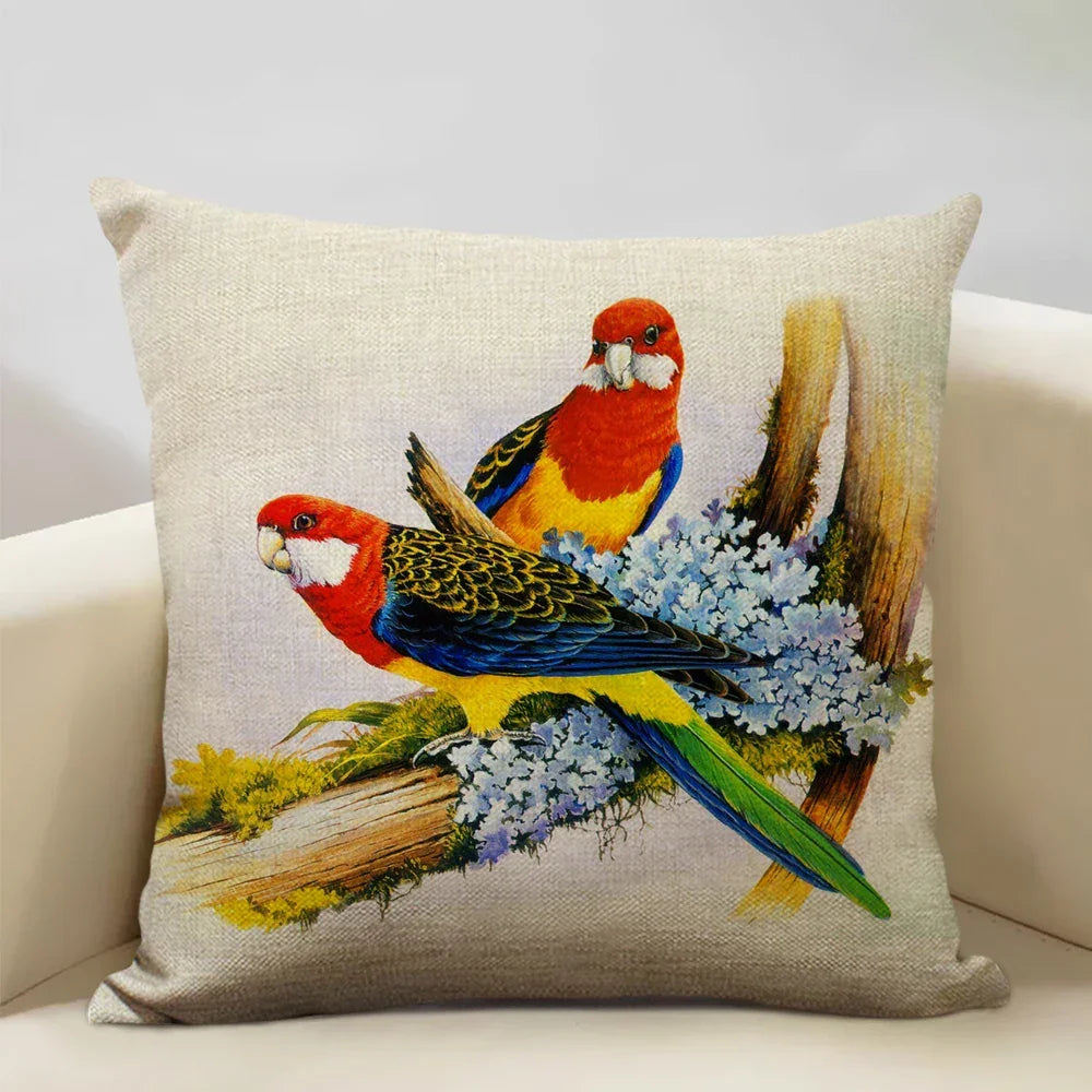 Bird Parrot Sofa Cushion Cover Bedroom Living Room Hotel Cafe Decoration Pillow Case 45x45cm Linen... - House Of Avana
