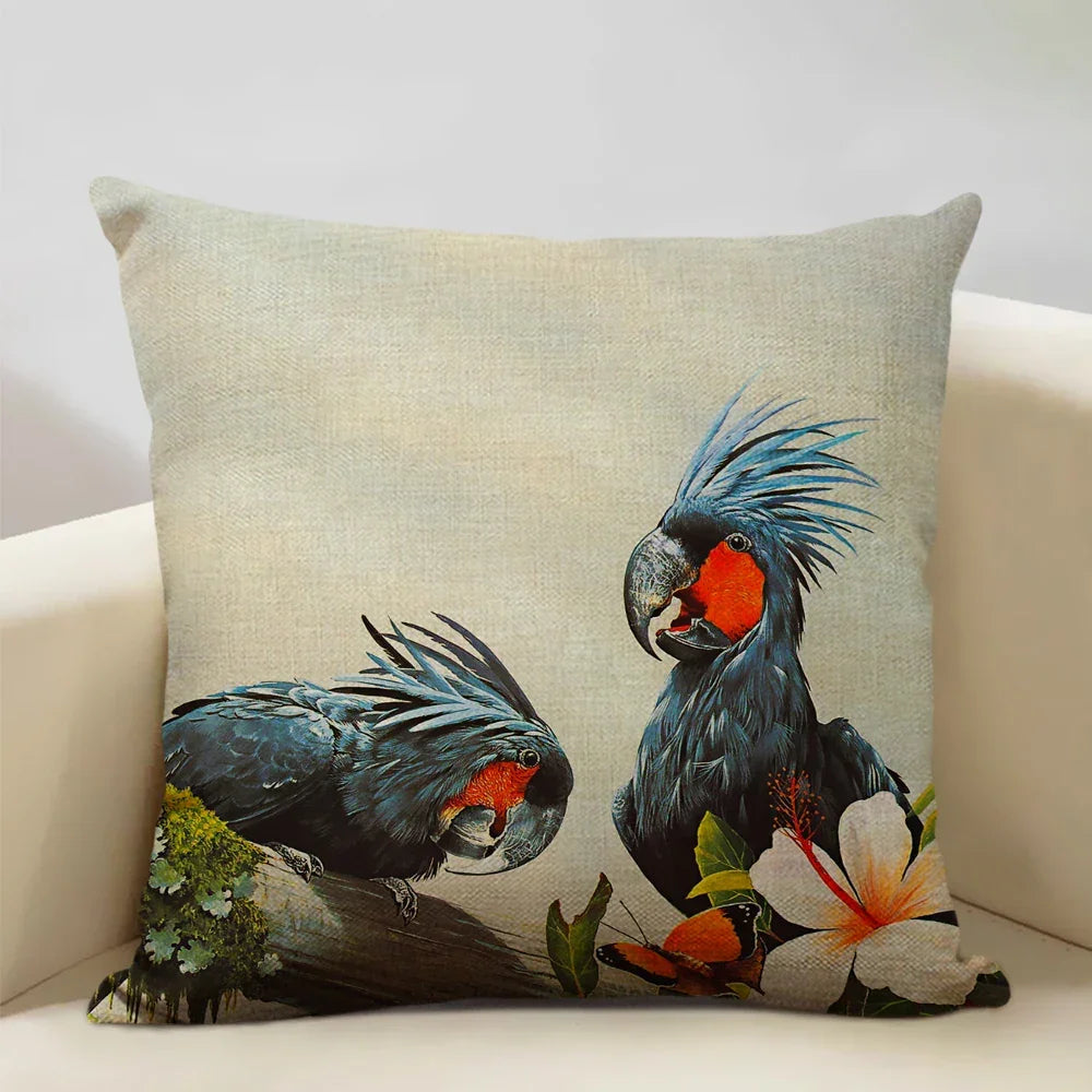 Bird Parrot Sofa Cushion Cover Bedroom Living Room Hotel Cafe Decoration Pillow Case 45x45cm Linen... - House Of Avana